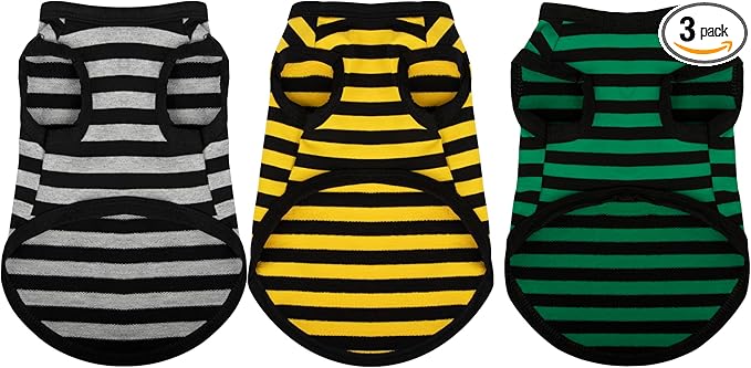 Paiaite 3 Pieces Dog Striped Shirt Dark Color Cotton Sleeveless Puppy Shirts by Paiaite