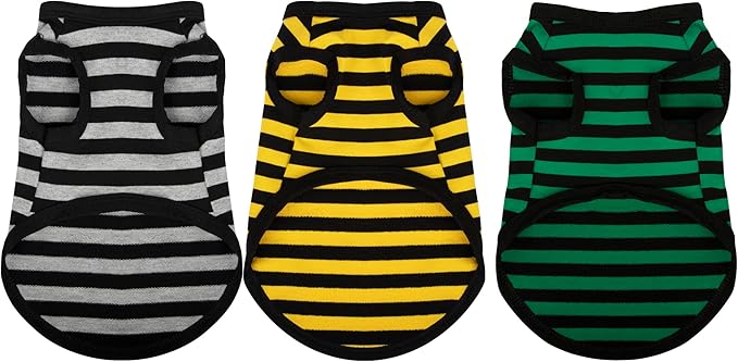 Paiaite 3 Pieces Striped Dog Shirt Dark Color Cotton Sleeveless Puppy Shirts by Paiaite