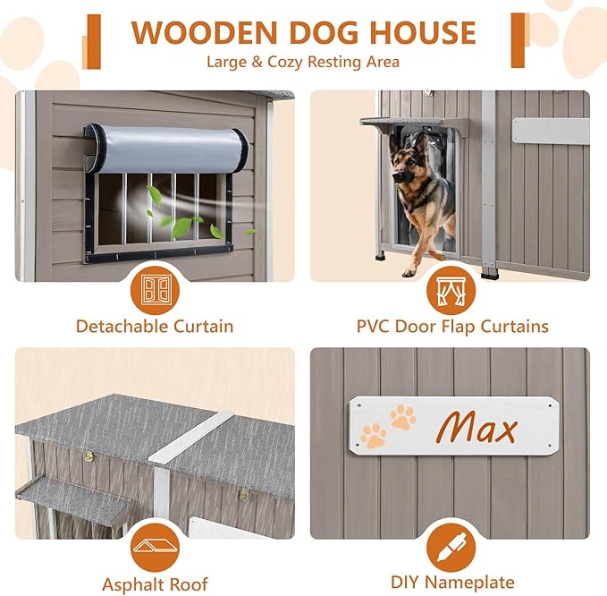 Ketive 55"L Dog House Outdoor Large Breed Extra XL Wooden Dog House - Image 6