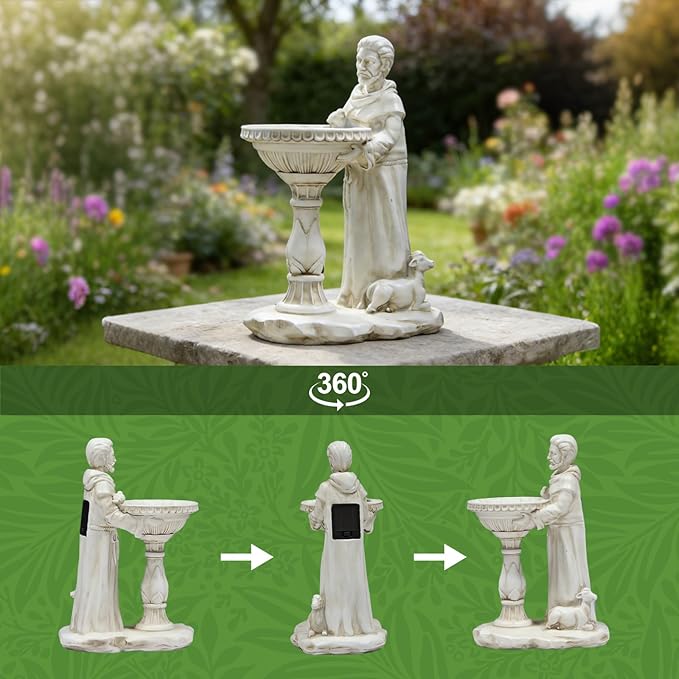Sheaifun St Francis Garden Statue Outdoor Solar Garden Decor Resin 10.5 Inch - Image 7
