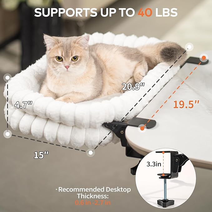 CHEERPALS Cat Desk Bed with Reversible Cushion, 90°Foldable Cat Hammock - Image 6