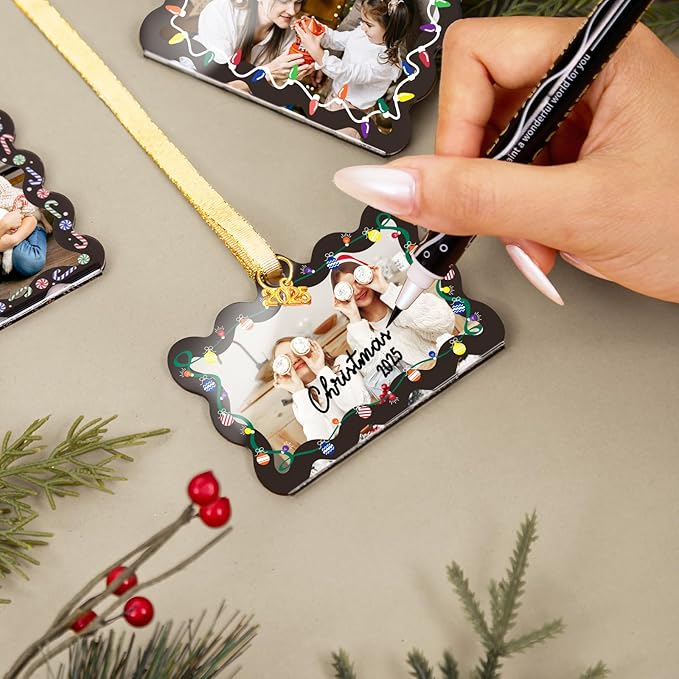 UNIQOOO 6Pcs Black Wave Christmas Acrylic Picture Frame Ornaments, 3 Sizes - Image 6
