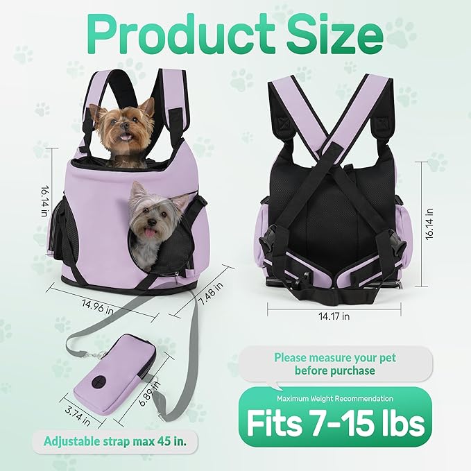YUDODO Dog Front Backpack Carrier 7-15 lbs, Soft Breathable Pet Front Facing - Image 2