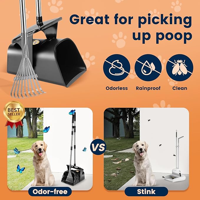 Pooper Scooper for Large Dogs Heavy Duty Swivel Bin & Rake - Image 2