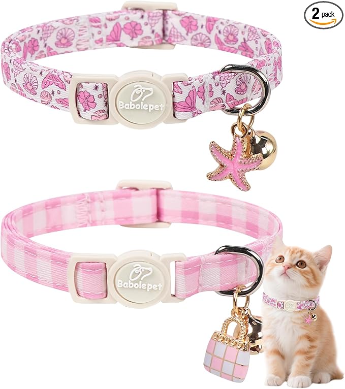 2 Pack Pink Cat Collars by Babolepet