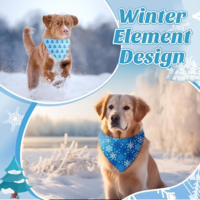 Preboun 50 Pcs Winter Dog Bandanas Bulk Blue Snowflakes Snowmen Bandanas - Image 2