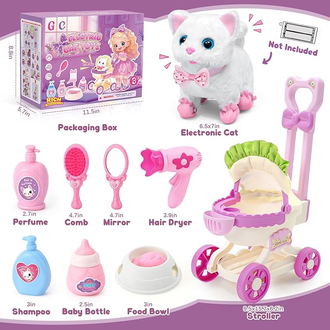 G.C Cat Toys for Kids Girls, Electronic Interactive Stuffed Cat Walk Meow and - Image 2