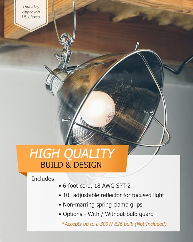 Woods Clamp Lamp with 10 Inch Reflector and Bulb Guard - Image 4