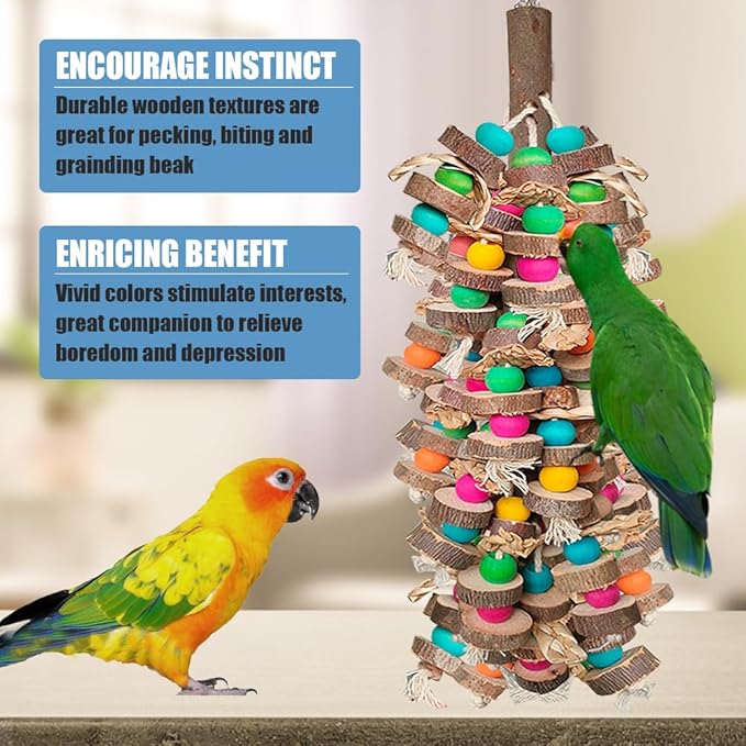 Extra Large Bird Parrot Toys- 19.7 inch Multicolored Natural Wooden Block - Image 8