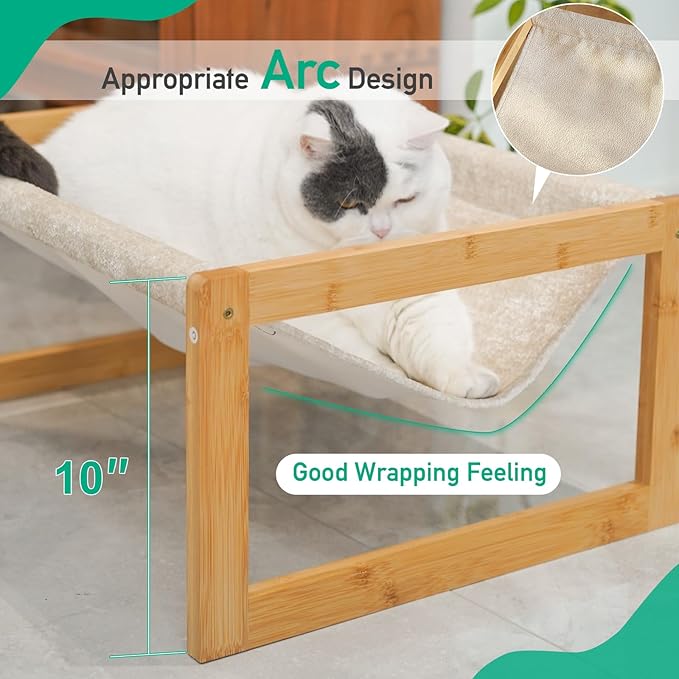 kiplant Large Cat Hammock Bed, Bamboo Wood Elevated Pet Hammock - Image 3