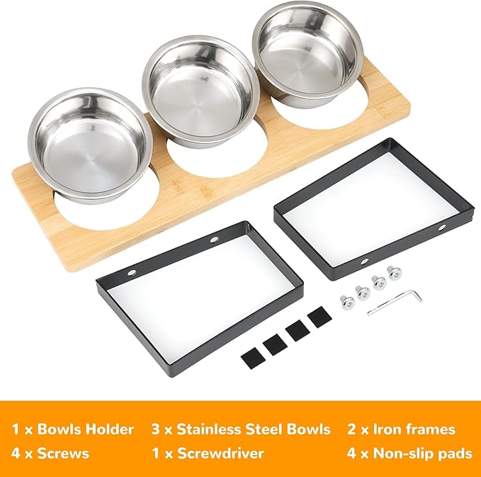Elevated Cat Bowls with 3 Stainless Steel, 15° Tilted Raised Cat Bowl Set - Image 5