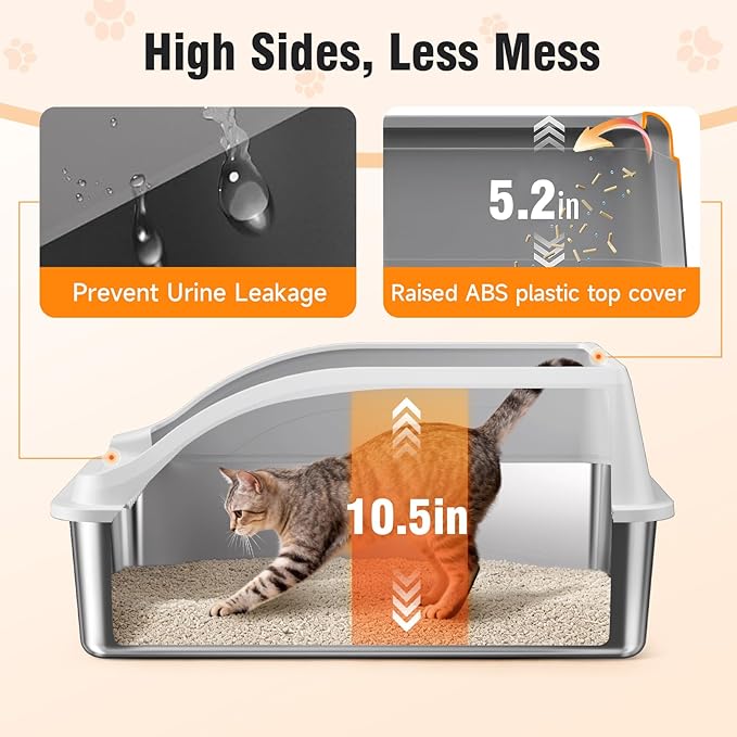 2PACK Stainless Steel Cat Litter Boxes, XL Large Metal Litter Box - Image 5