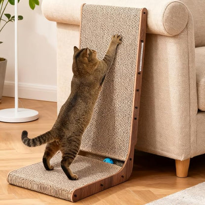 Cat Scratcher with Cat Toys Ball Track, Build-in Ball, L-Shaped Scratcher by SimpleDeluxe
