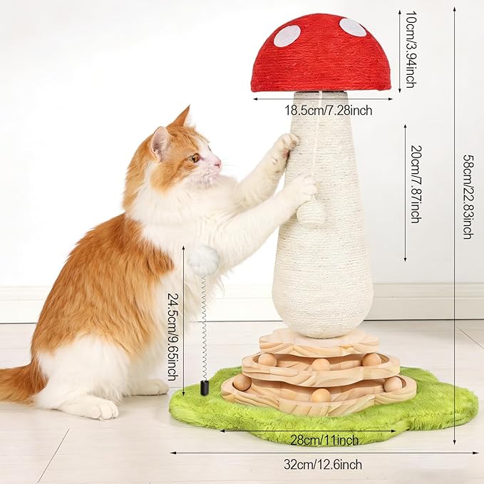 Mushroom Cat Scratching Post Cat Tree, Cute Cat Scratcher Tower - Image 2