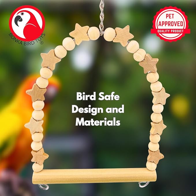 Bonka Bird Toys 1448 Natural Star Swing 8" x 6" Natural Wood Hanging Swing Perch - Image 4
