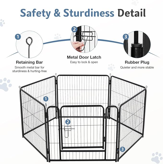 DUMOS Dog Playpen Indoor, Metal 32 Inch 6 Panels Foldable Pet Fence - Image 6