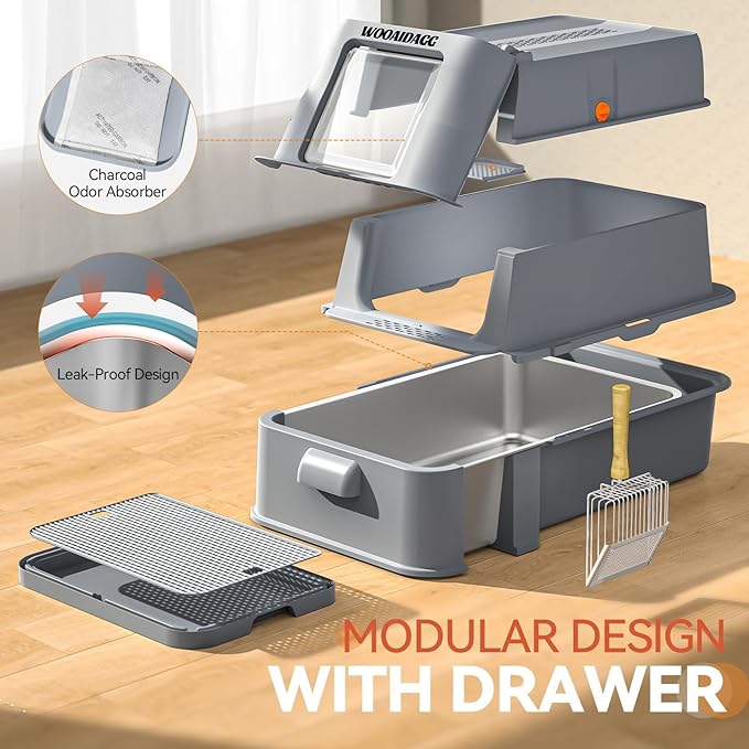 Wooaidagg Enclosed Stainless Steel Cat Litter Box - Image 5