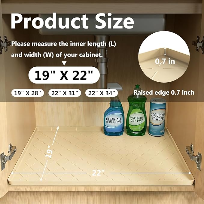 Mateeylife Under Sink Mats for Kitchen Waterproof 22"X19", Undersink - Image 3