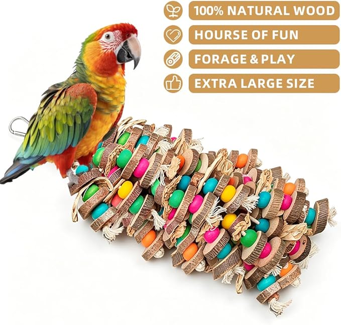 Extra Large Bird Parrot Toys- 19.7 inch Multicolored Natural Wooden Block - Image 9