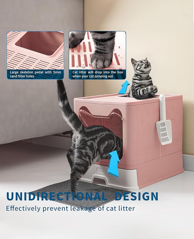 Medario Cat Litter Box with Litter Mat and Scoop, Large Covered Litter Box with - Image 2
