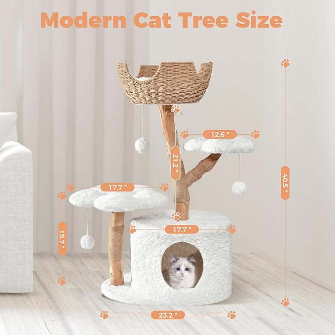 Easyego Modern Cat Tree, 40.5" Aesthetic Wood Cat Tree Tower - Image 6