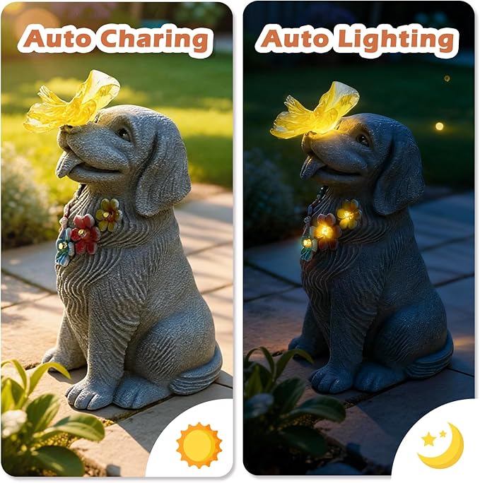 Dog Garden Statue with Solar Butterfly Light - Image 4