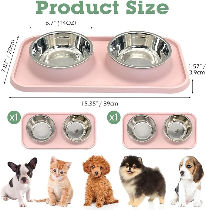 BNOSDM 2 Pcs Double Dog Food Bowls, Stainless Steel Small Dog Food and Water - Image 2