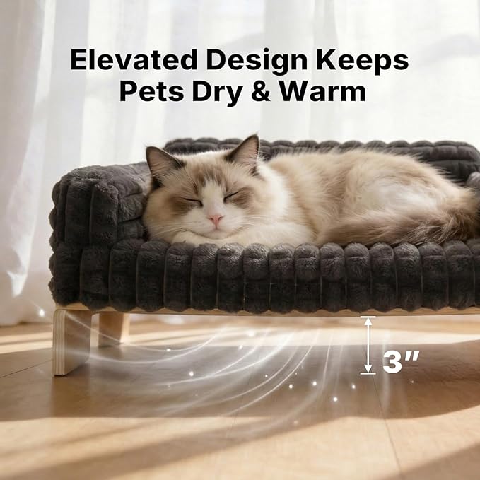 Veehoo Elevated Cat Bed Indoor, Wood Furniture Style Cat Couch Sofa - Image 2