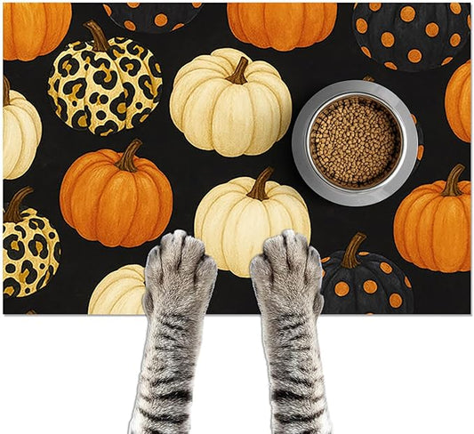 HOMETITUTE Fall Pumpkin Pet Feeding Mat Thankgiving Theme Dog and Cat Food Mat by HOMETITUTE