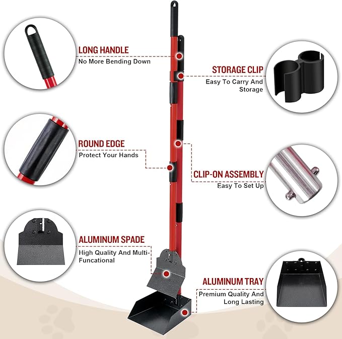 Pooper Scooper for Large Dogs, Adjustable Long Handle Metal Tray and Spade Poop - Image 2
