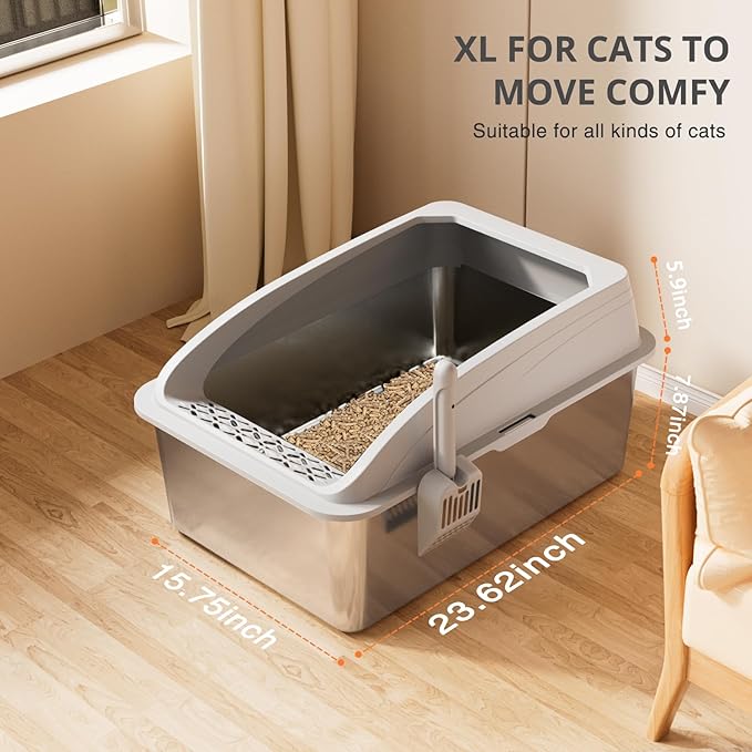 23.6"x15.7"x13.8" Stainless Steel Sifting Litter Box, XXL Sifting Cat Litter Box - Image 6