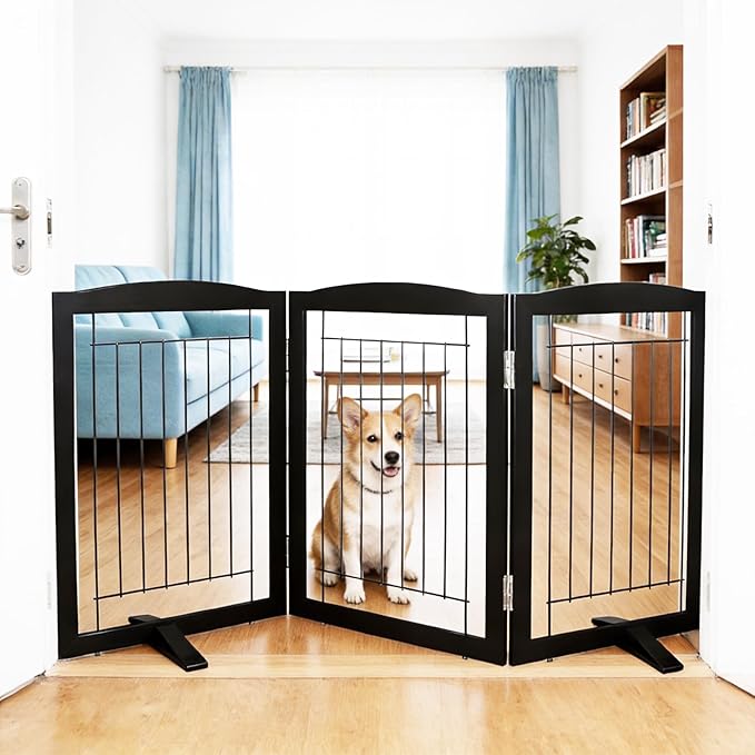 ZJSF Freestanding Dog Fence Indoor, Foldable Dog Gate by ZJSF