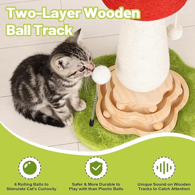 Mushroom Cat Scratching Post Cat Tree, Cute Cat Scratcher Tower - Image 3