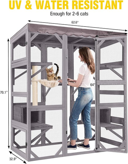 70.1’’ Large Wooden Catio Outdoor Cat Enclosure, Hammock and Scratching Post - Image 8