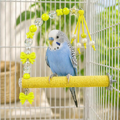 Bird Parrot Perch with Beads and Bow Chew Toy, Cage Platform Toy and Exercise - Image 4