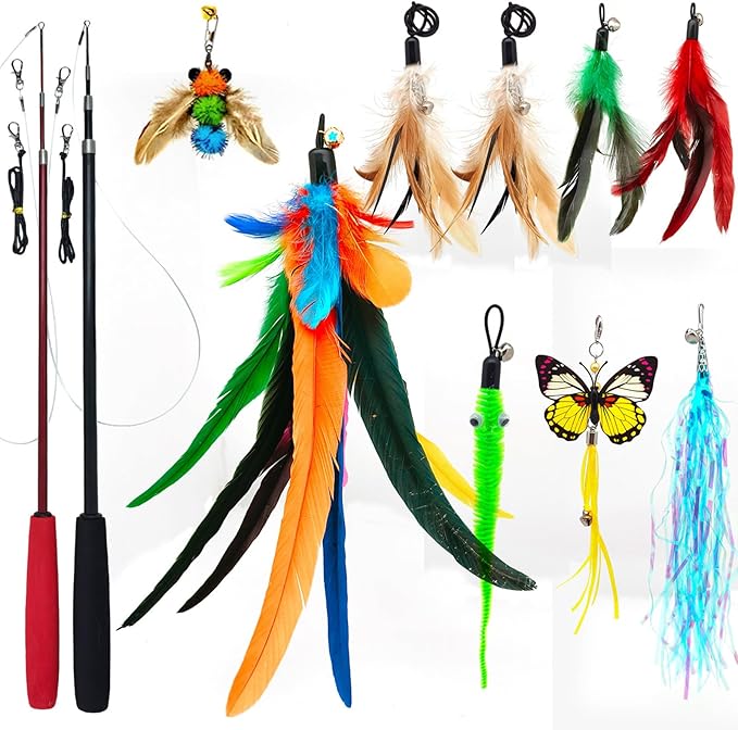 miwoowim Cat Toys Interactive for Indoor Cats, Fishing Pole Toy, Retractable by miwooim