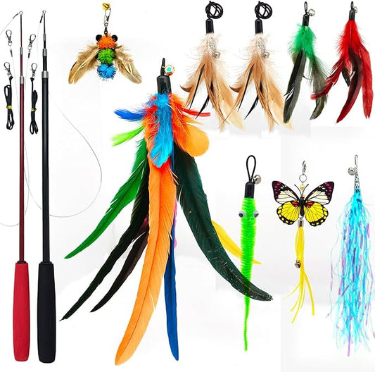 miwoowim Cat Toys Interactive for Indoor Cats, Fishing Pole Toy, Retractable by miwooim