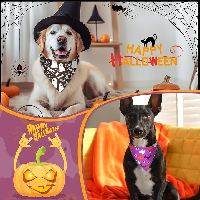 Preboun 50 Pcs Halloween Dog Bandanas Bulk Pumpkin Ghost Bandanas - Image 4