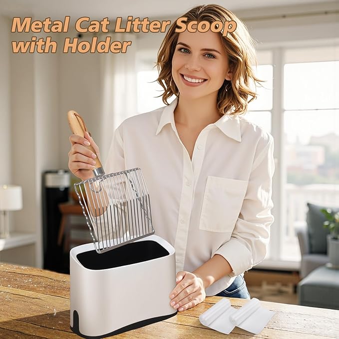 Metal Cat Litter Scoop with Holder, Poop Scooper with Stand&2 Rolls of Garbage - Image 4