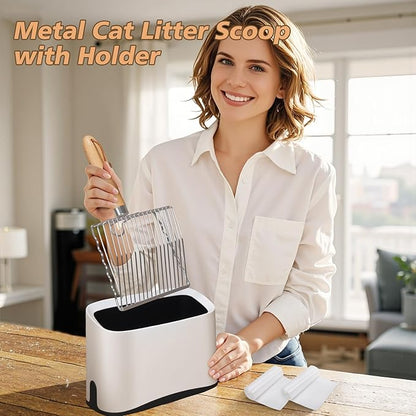 Metal Cat Litter Scoop with Holder, Poop Scooper with Stand&2 Rolls of Garbage - Image 4