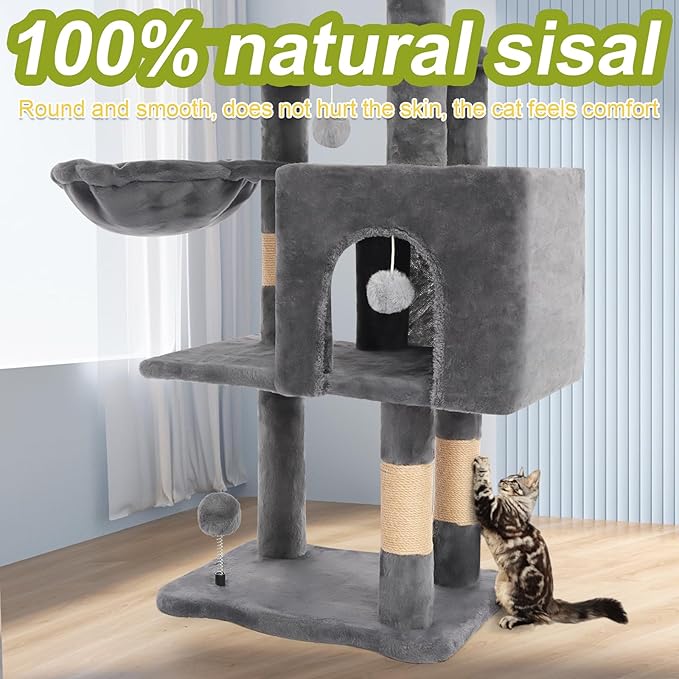 Cat Tree Tower with Metal Frame Hammock, Cat Towers with Scratching Post - Image 5