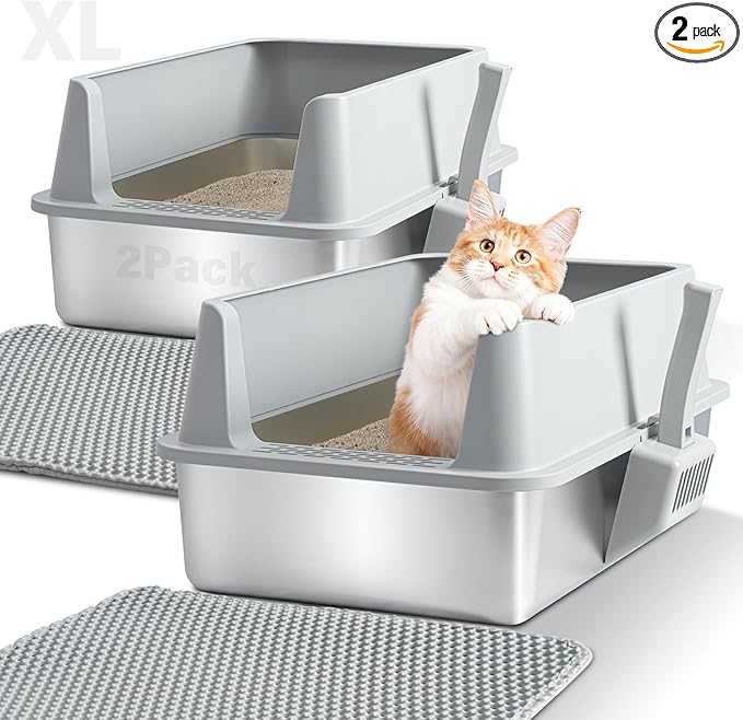 2 Pack Stainless Steel Litter Box, XL Metal Cat Litter Box by Unknown