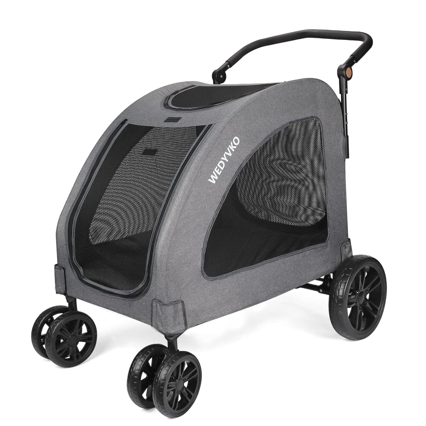 Large Dog Travel Stroller with 4 Heavy Duty Wheels Pet Stroller with Adjustable Handle - Double Doggie Capacity Jogger Wagon with Back Front Door for Small Medium Large Dogs (Dark Light Gray)
