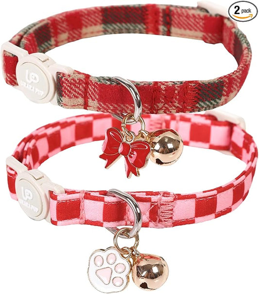 Cat Collar-2Pack Autumn Orange Plaid Kitten Collars-Halloween Plaid Breakaway by UPURARAPUP