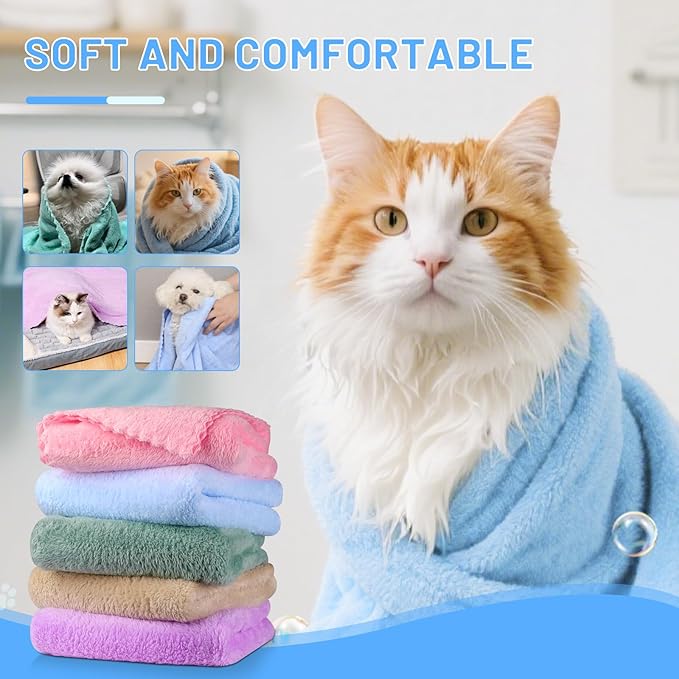 DuckSky 5Pcs Cat Towels Microfiber Pack Bulk, 29.5 x 13.77 inch Quick Drying - Image 3