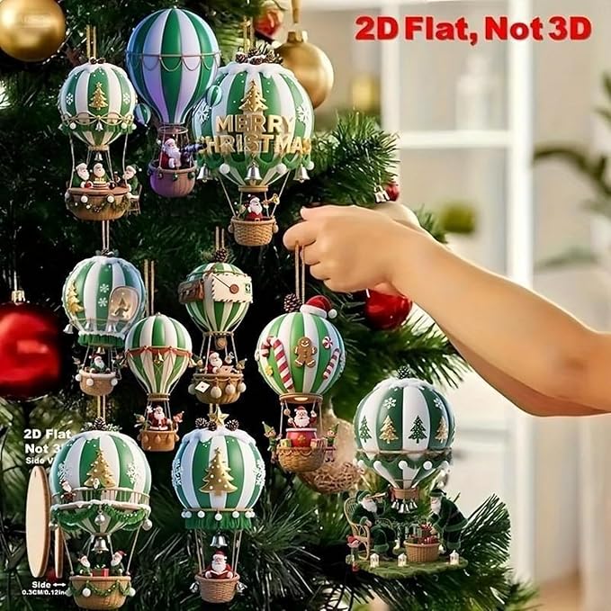 10 Pcs Christmas Hot Air Balloon Hanging Ornaments Green 2D Wooden Christmas - Image 5