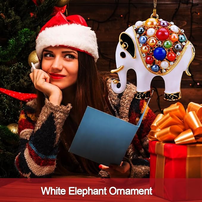 White Elephant Ornament, Metal Elephants - Image 2