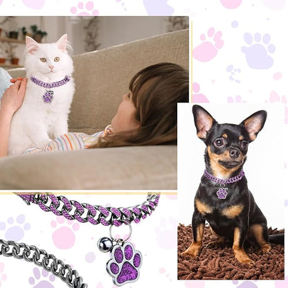Hillban Cat Collar Diamond Chain Glitter Collar Walking Metal - Image 5