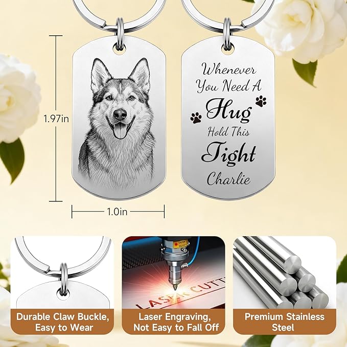 Custom Dog or Cat Portrait Keychain, Personalized Photo Engraved Keychains - Image 3