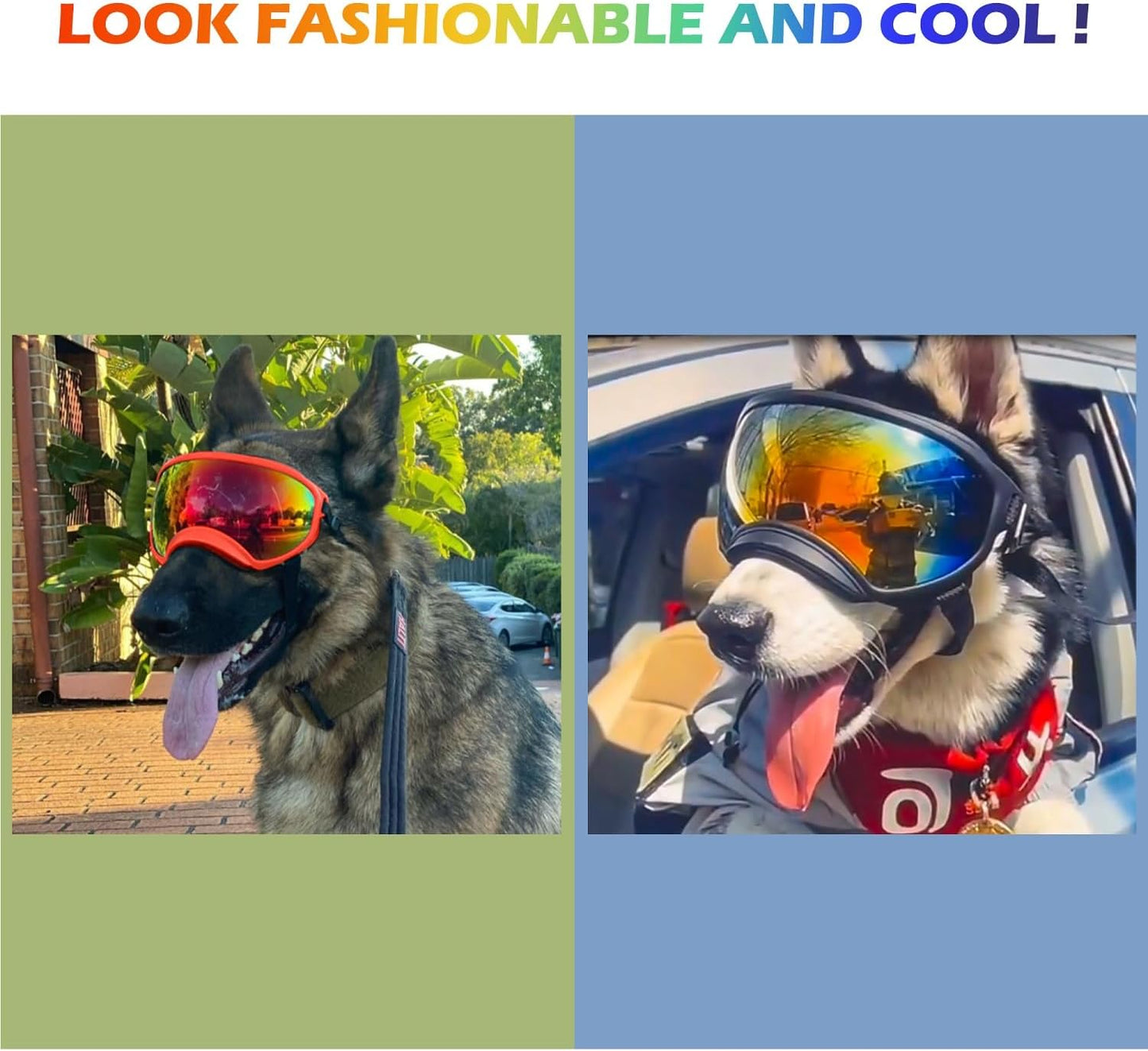 Large Dog Sunglasses with Adjustable Strap UV Protection, Winproof Dog Puppy Sunglasses, Suitable for Medium-Large Dog Pet Glasses, Dogs Eyes Protection，Soft Dog Goggles